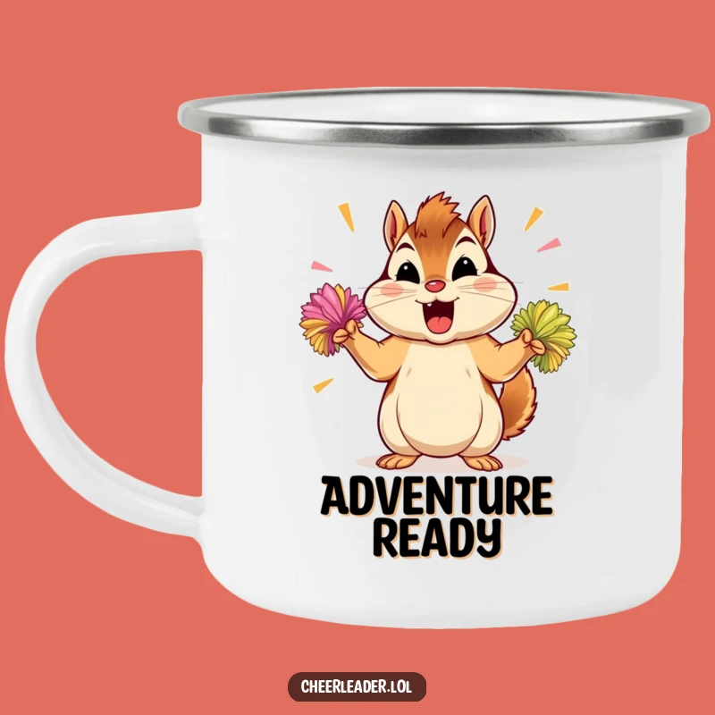 Funny Chipmunk Pom-Pom Camping Mug: Adventure Cheerleader's Outdoor Gift