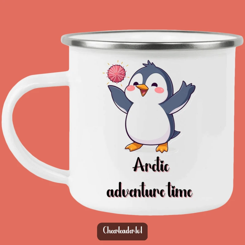 Funny Penguin Pom-Pom Camping Mug - Adventure & Sparkle Funny Gift