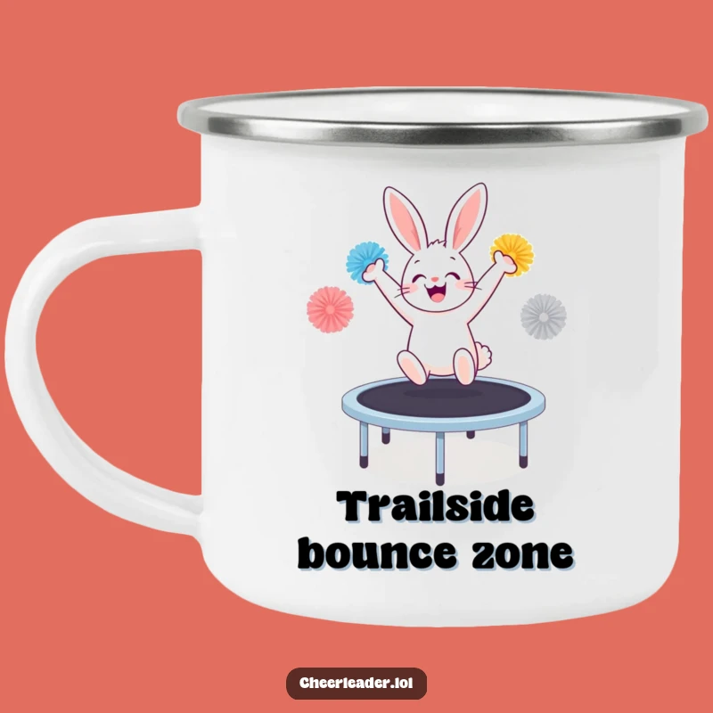 Funny Bunny Trampoline Enamel Mug: Adventure-Ready and Hilarious Gift