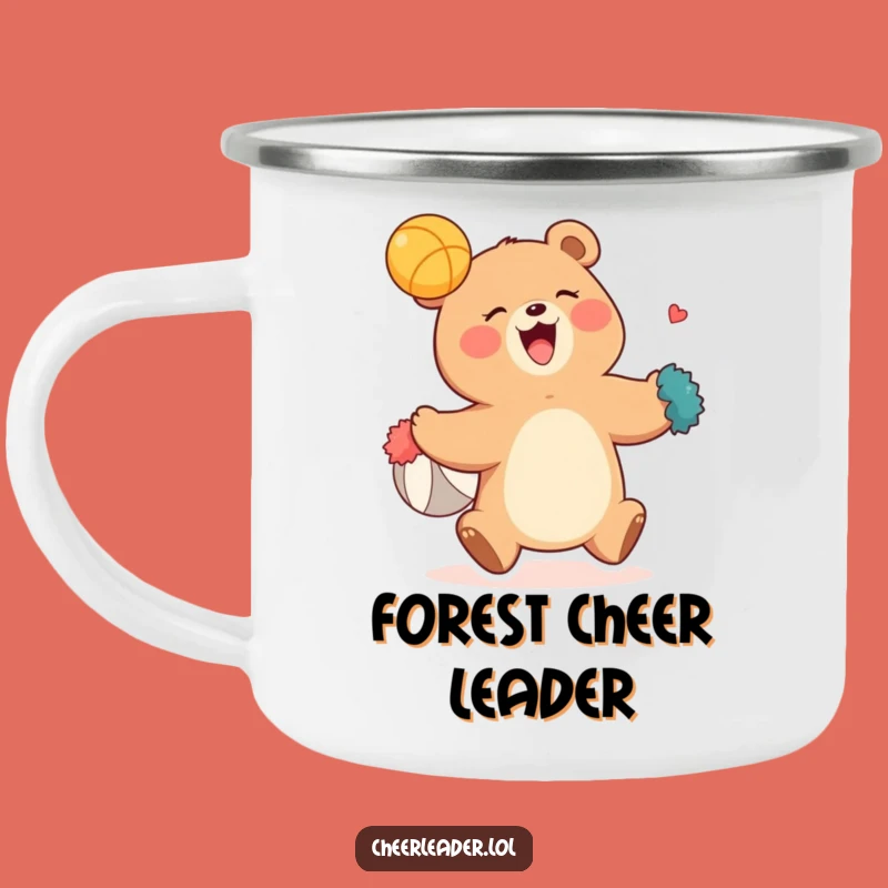 Funny Giggling Bear Pom-Pom Enamel Camping Mug - Hilarious Outdoor Gift!