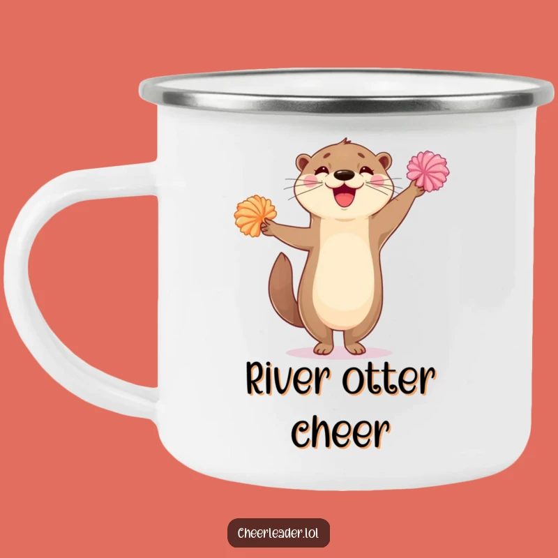 Funny Delighted Otter Pom-Pom Enamel Camping Mug - Hilarious Outdoor Gift!