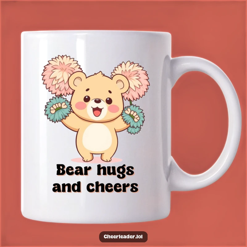 Funny Bear Cub Cheerleader Mug: Happy Cub Waving Pom-Poms, Perfect Gift