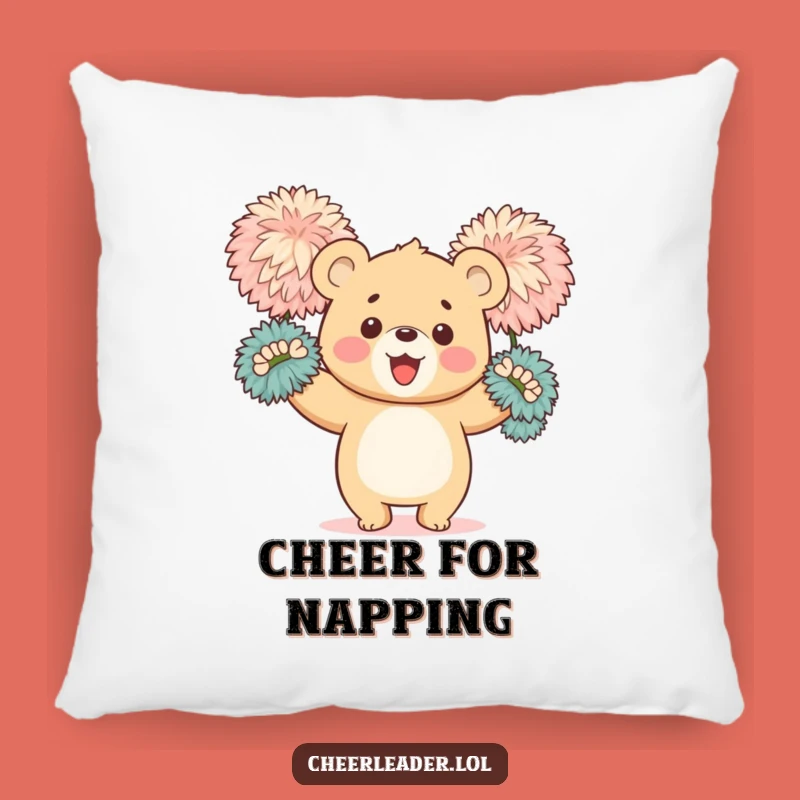 Funny Bear Cub Cheerleader Pillow: Soft Happy Cub Waving Pom-Poms Cushion, Cute Gift