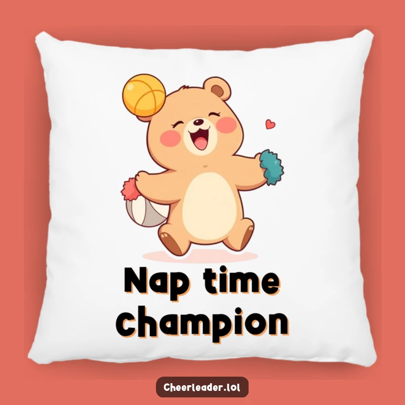 Funny Giggling Bear Pom-Pom Throw Pillow - Cozy & Hilarious Gift for Comfy Spaces!