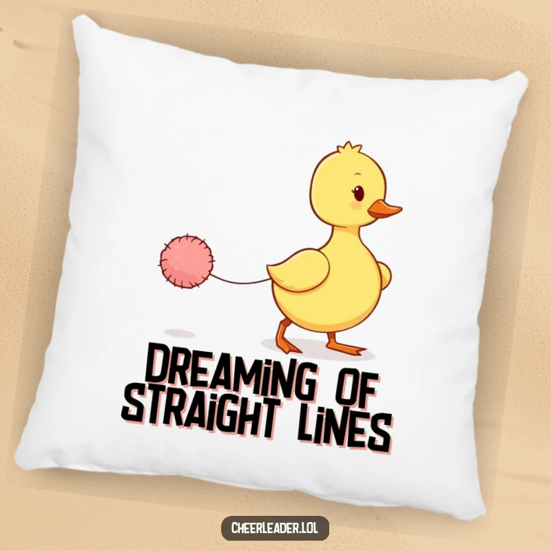 Funny Duckling Pillow: A plush pillow featuring a wobbly duckling marching with a tiny pom-pom, bringing cozy charm and humor.