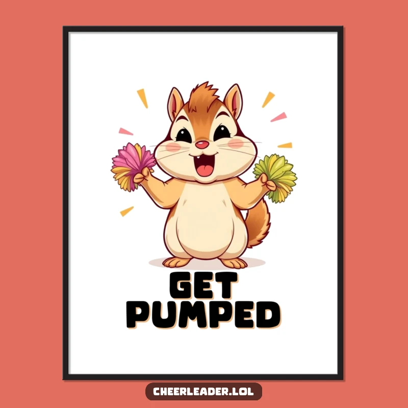 Funny Chipmunk Pom-Pom Digital Print: Energetic Cheerleader's Instant Art Gift