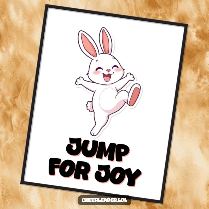 Funny, cheerful rabbit with a big smile performing a high kick, presented as downloadable digital art.