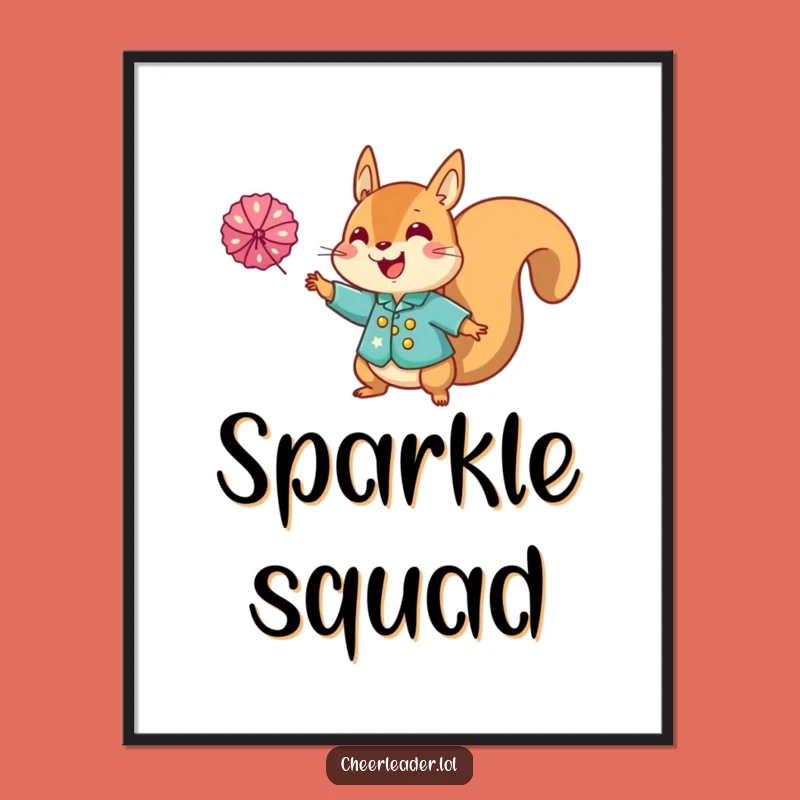 Funny Squirrel Cheerleader Digital Art: Instant Sparkly Decor for Your Space
