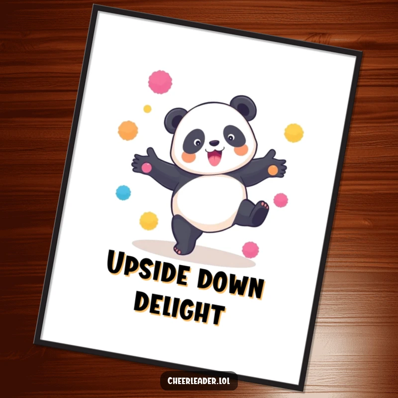 Funny Panda Cartwheel Digital Art: A playful panda in mid-cartwheel with pom-poms, capturing humorous motion and charm.