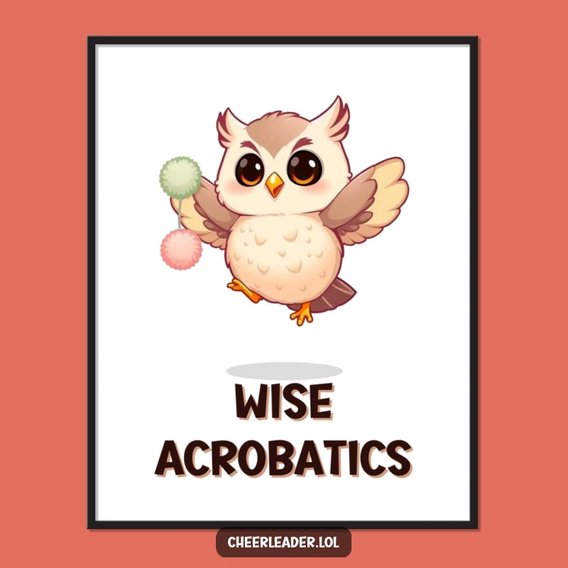 Funny Giggling Owl Pom-Pom Jump Digital Art - Instant Hilarious Wall Decor