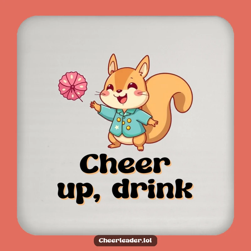 Funny Squirrel Cheerleader Drink Coaster: Protect Surfaces with Sparkly and Hilarious Style