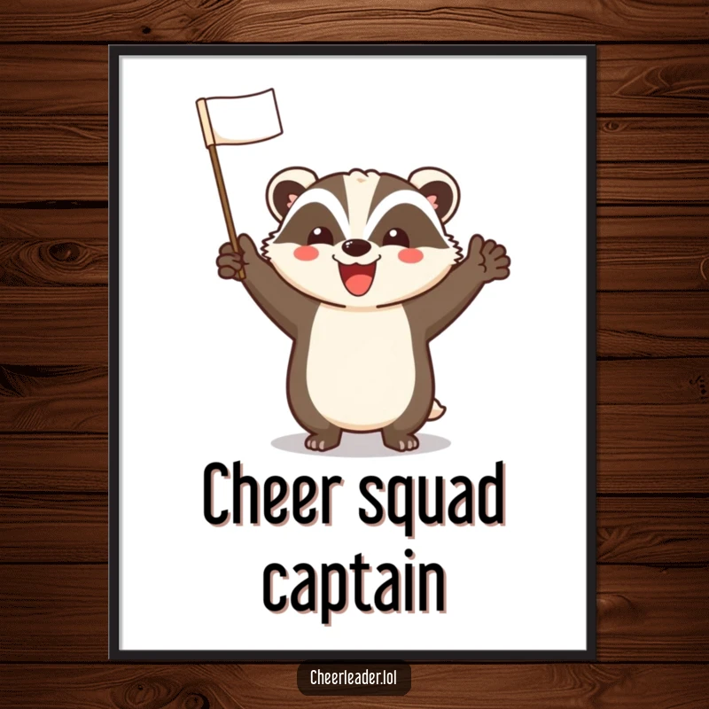 Funny Badger Poster: A vibrant poster of a happy badger leading a loud cheer with an ecstatic smile, full of energy.