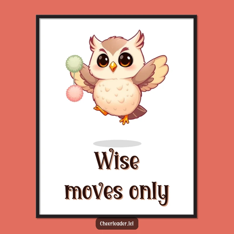Funny Giggling Owl Pom-Pom Jump Poster - Vibrant Wall Art Gift
