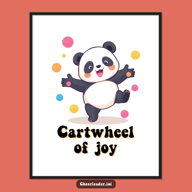 Funny Panda Cartwheel Poster: Playful Pom-Pom Acrobat Art, Gift