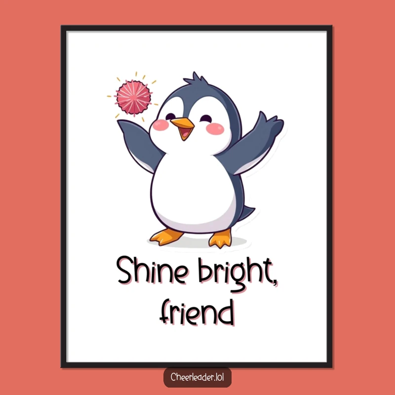 Funny Penguin Pom-Pom Poster - Dazzling Wall Art for a Hilarious Funny Gift