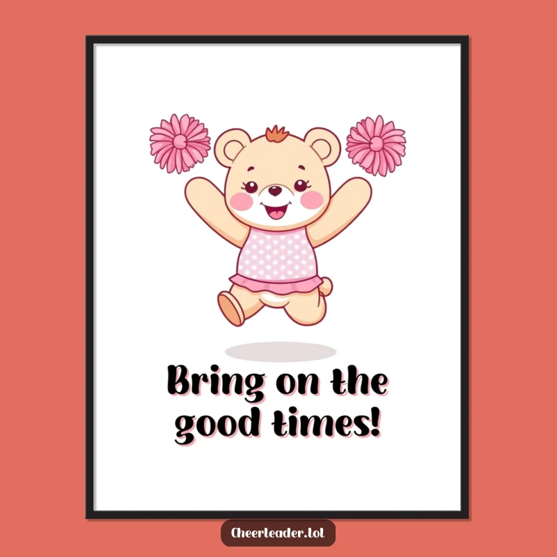 Free Printable Wall Art: Funny Bear Cheerleader, Energetic Pom-Pom Fun Downloadable Art