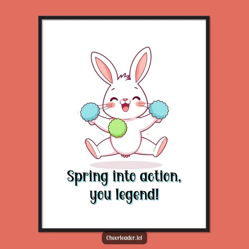 Free Printable Wall Art: Gleeful Rabbit Split with Pom-Poms Funny Downloadable Art