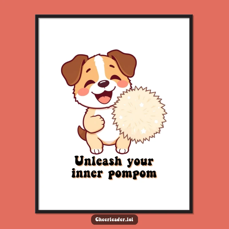 Funny Free Printable Wall Art: Dog Pom-Pom Excitement, Downloadable Joyful Decor