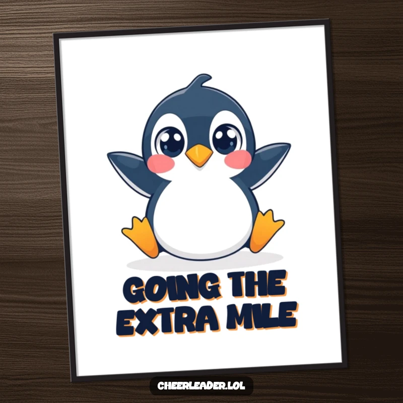 Funny Free Printable Wall Art: Penguin doing a split with wide eyes, a quirky piece of downloadable art.