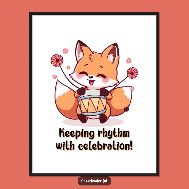 Free Printable Fox Drummer Art: Enthusiastic Musician, Fun Downloadable Wall Decor