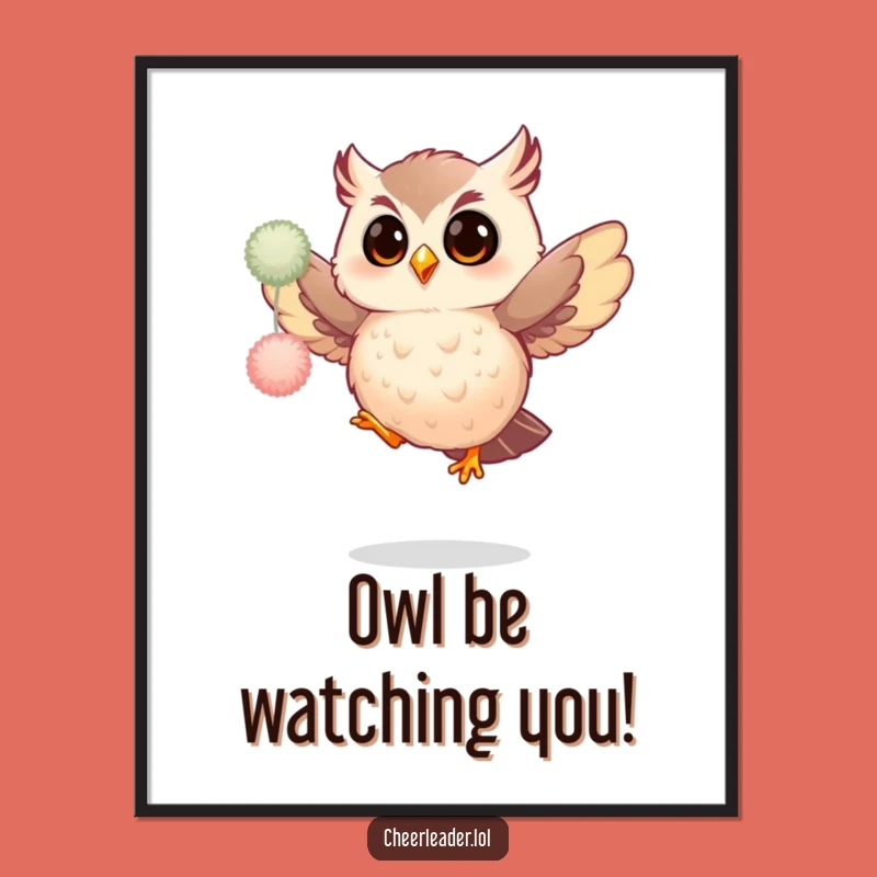 Free Printable Wall Art: Giggling Owl Pom-Pom Jump, Funny Downloadable Art Decor