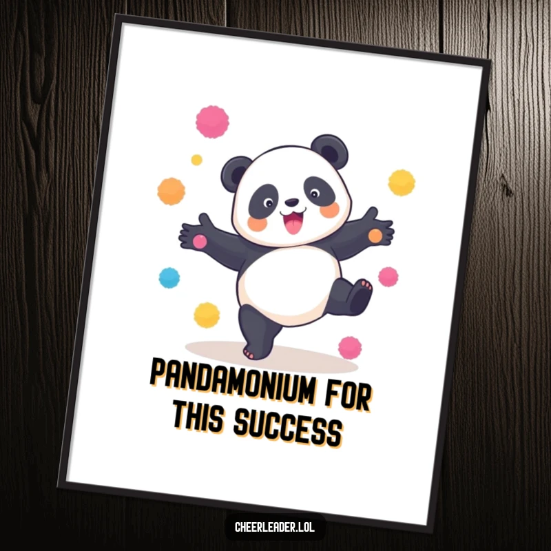 Funny Free Printable Wall Art: A panda in mid-cartwheel, pom-poms adding a splash of color.
