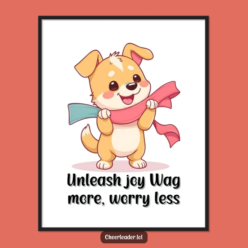 Free Printable Wall Art: Joyful Dog Ribbon Shake - Hilarious Downloadable Decor