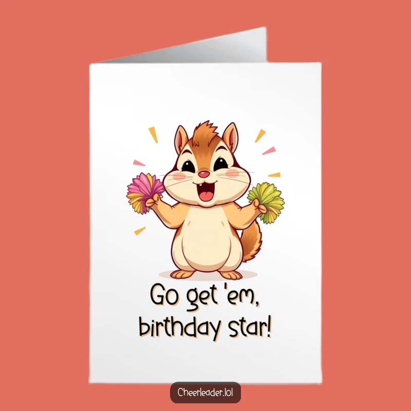 Cheerleader Chipmunk Free Printable Birthday Card - Energetic Downloadable Gift