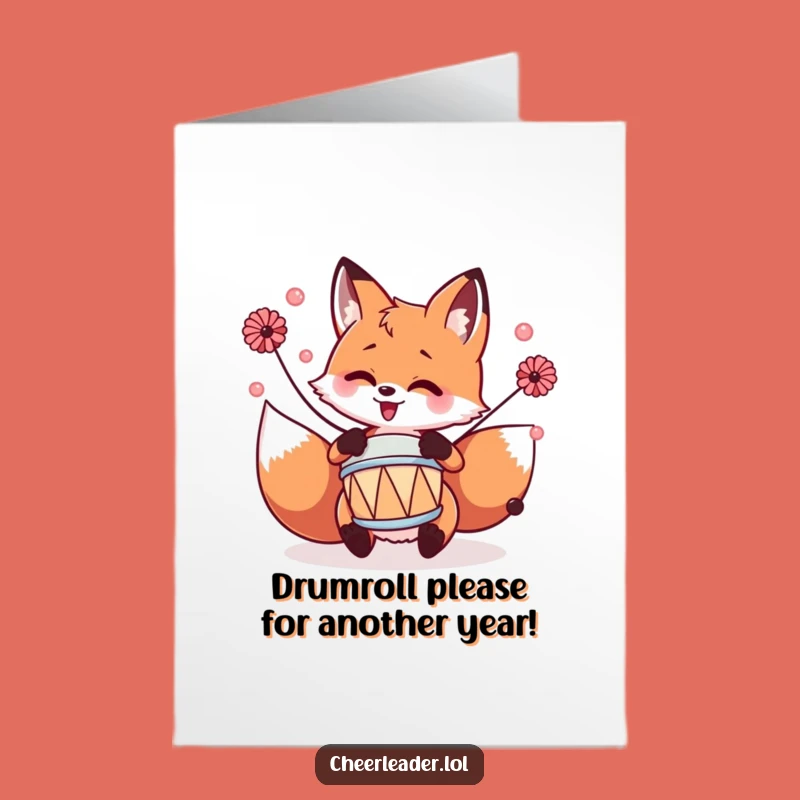 Free Printable Fox Drummer Birthday Card: Rhythmic Rabbit, Perfect DIY Funny Downloadable Gift