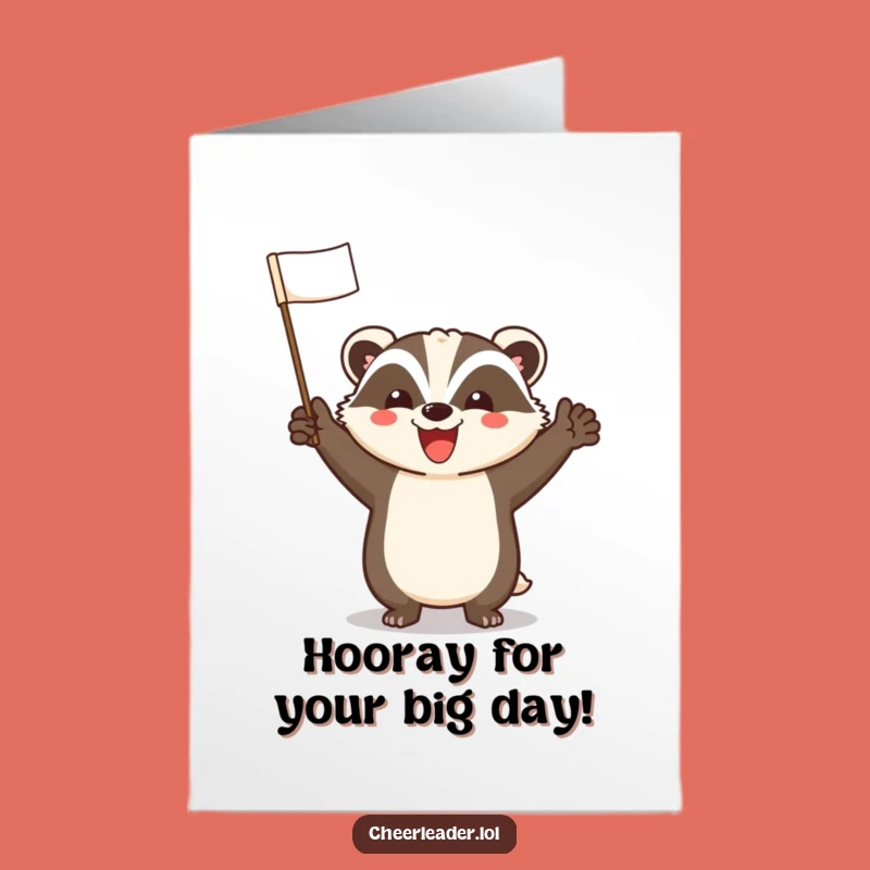 Free Printable Birthday Card: Cheerful Badger Leading Cheer Funny Gift