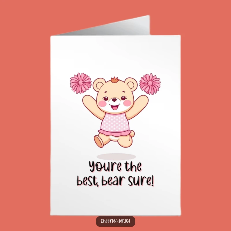 Free Printable Birthday Card: Funny Bear Cheerleader, Jump for Joy Downloadable Gift