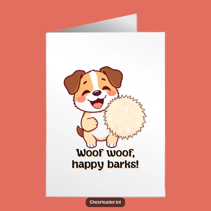 Free Printable Birthday Card: Funny Dog Pom-Pom Joy, Downloadable Barking Gift