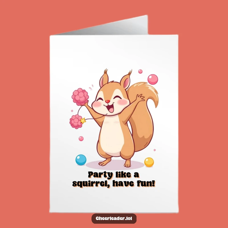 Free Printable Birthday Card: Giggling Squirrel Cartwheel Downloadable for Hilarious Party Fun Gift