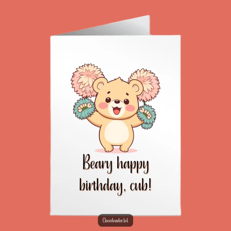 Free Printable Birthday Card Happy Bear Cub Pom Poms Funny Gift