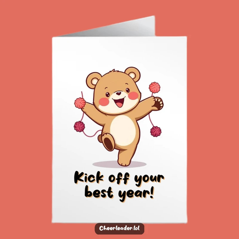 Free Printable Funny Birthday Card: Energetic Bear High Kick - Joyful Downloadable Gift