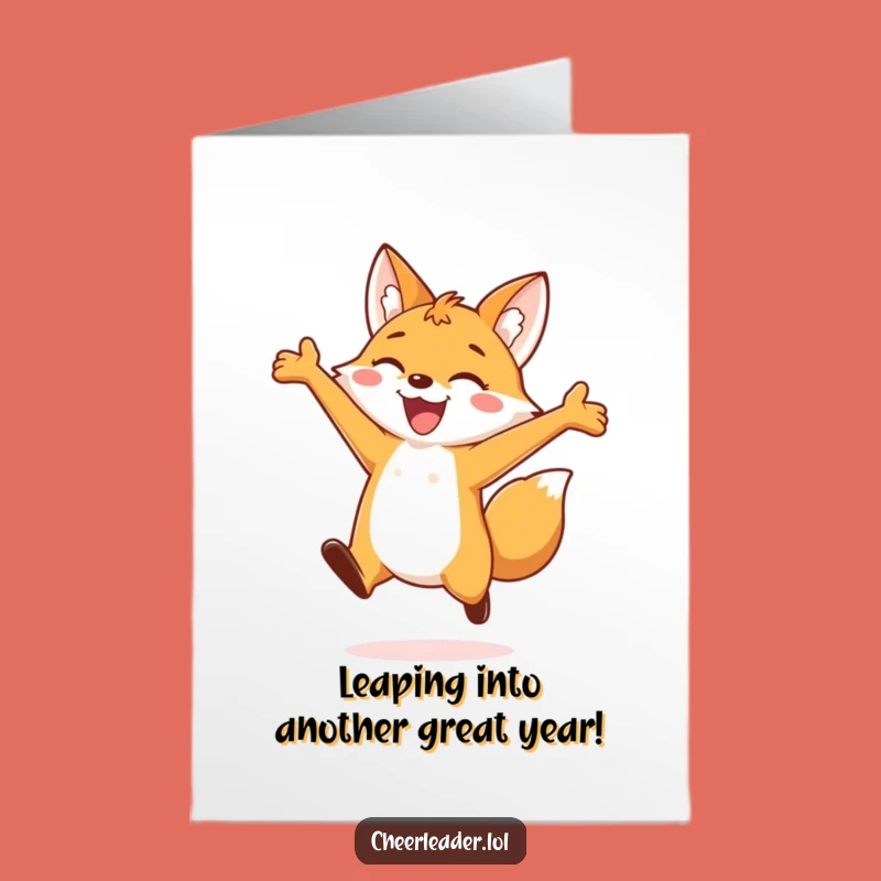 Free Printable Birthday Fox Card: Funny Jumping Fox Downloadable Gift for a Joyful Celebration