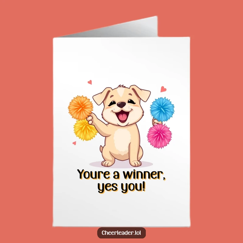 Free Printable Congrats Puppy Card: Fun Shaking Pom-Poms Dog Downloadable Gift