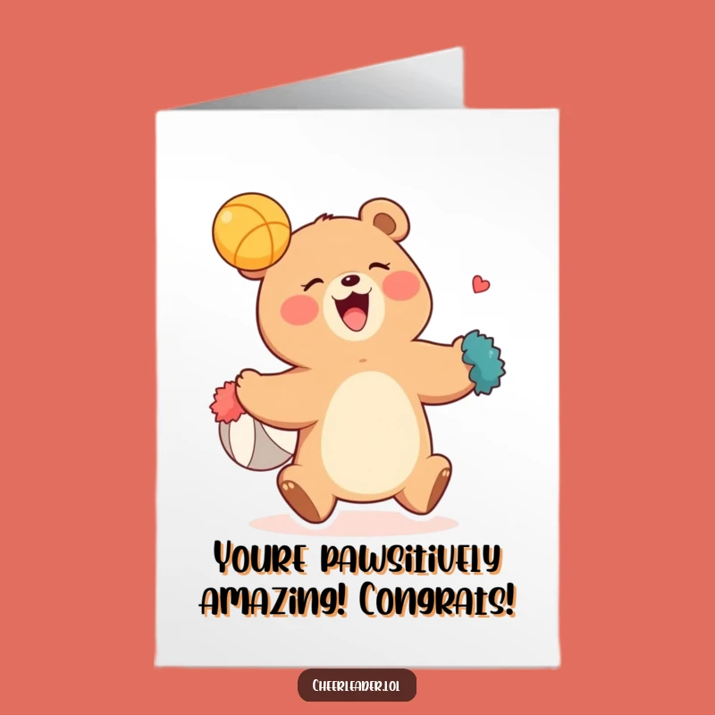 Free Printable Giggling Bear Pom-Pom Congratulations Card - Funny Downloadable