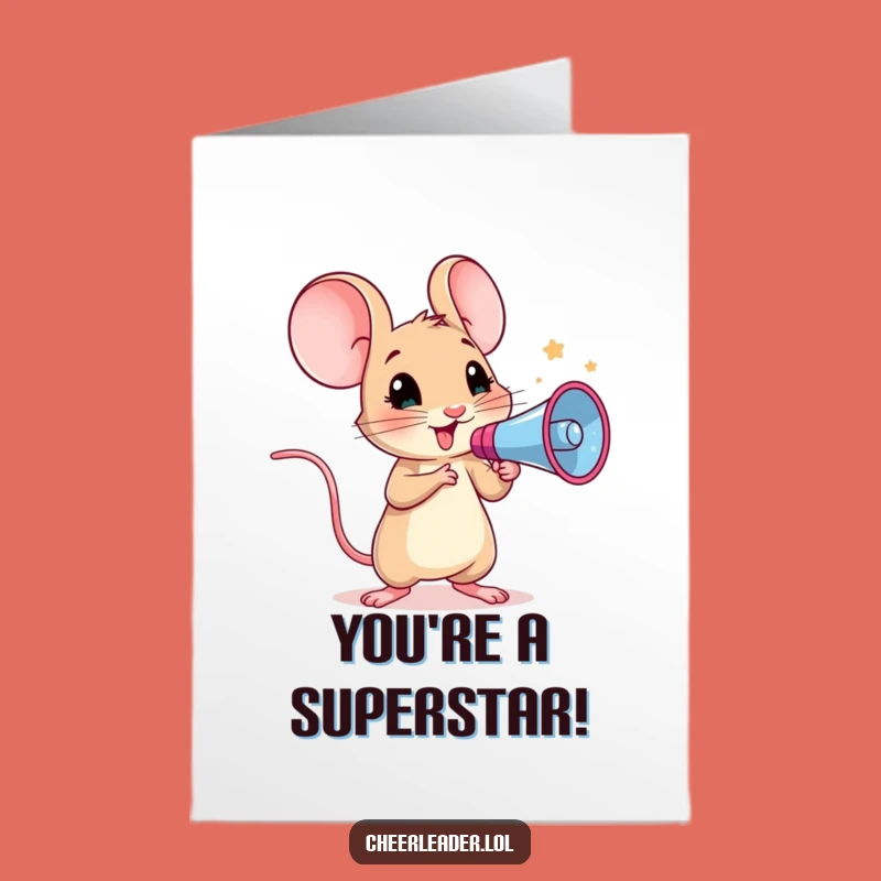 Free Printable Congrats Card: Mouse Cheerleader, Megaphone, Shout Out Success