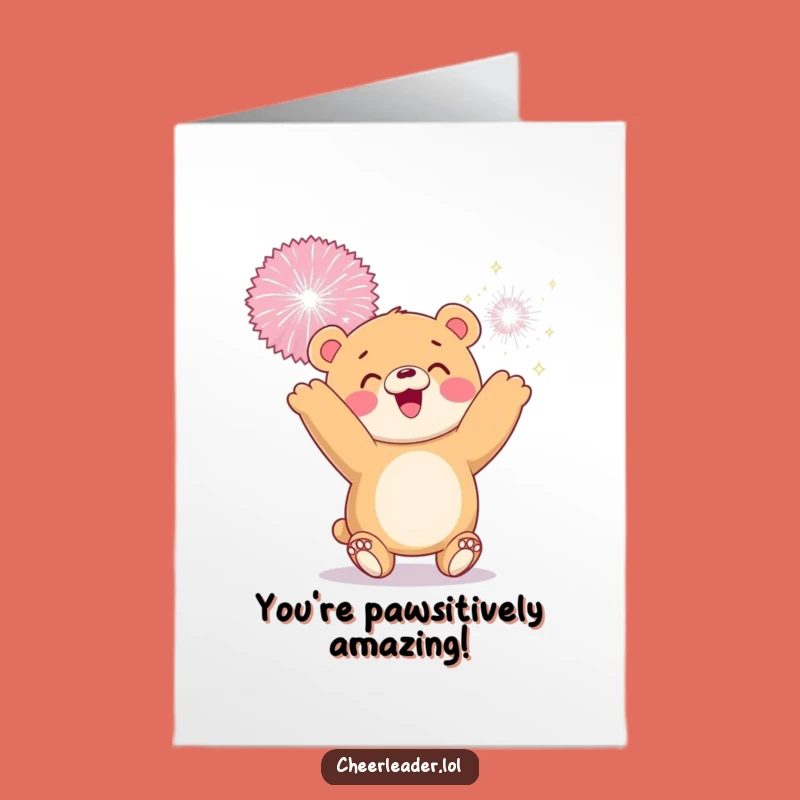 Free Printable Congrats Card: Bear Cub Sparkly Pom-Pom Celebration Downloadable