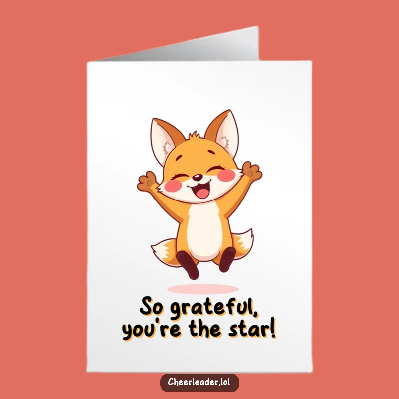 Free Printable Fox Thank You Card: Spirited Jump Downloadable for Grateful, Funny Gift