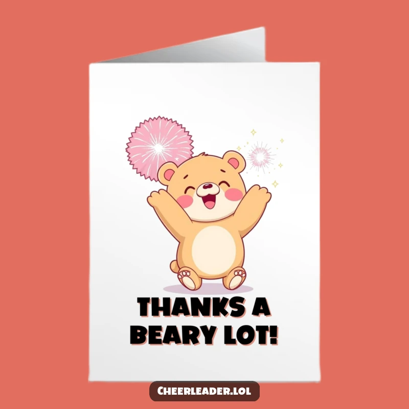 Free Printable Thank You Card: Bear Cub Sparkly Pom-Pom Expressing Gratitude