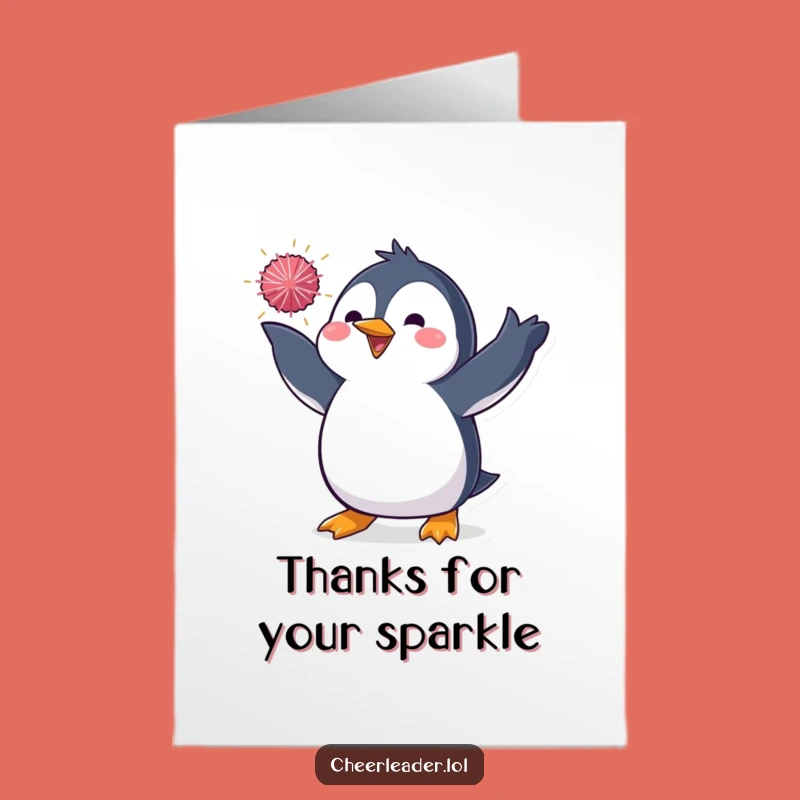 Free Printable Thank You Card: Penguin Pom-Pom Toss - Grateful Downloadable Sparkle