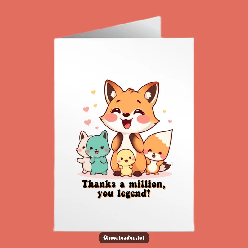 Free Printable Thank You Card: Happy Fox Leading Animal Cheer Expressing Gratitude