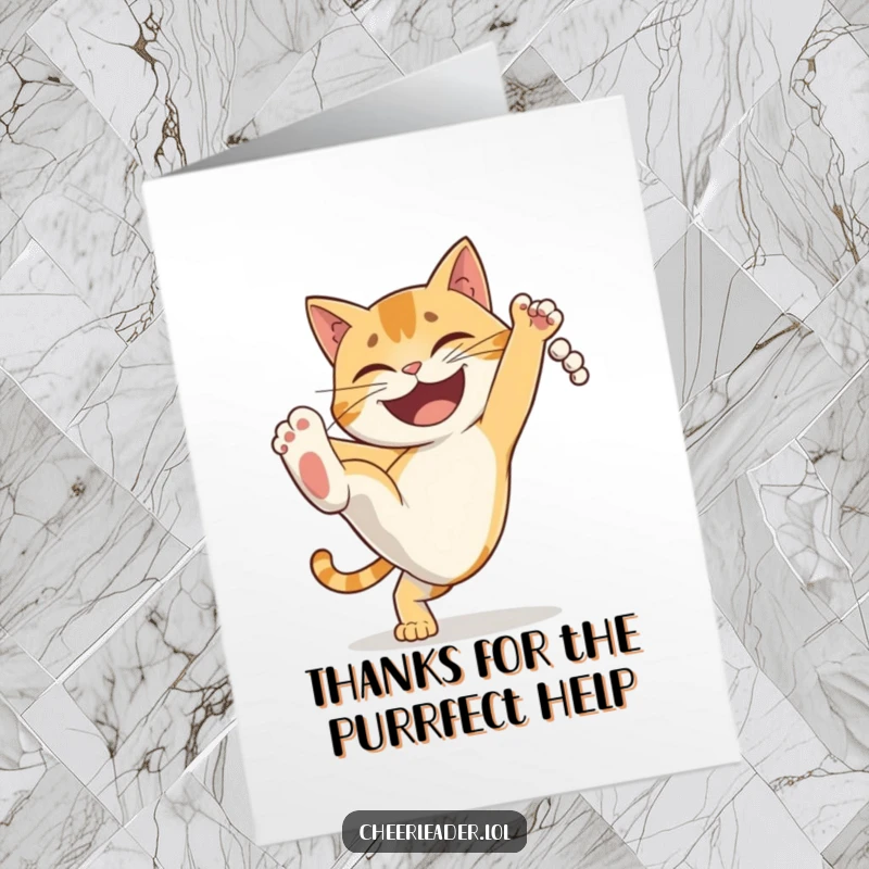 Funny Free Printable Thank You Card: Determined cat performing a high kick with a grin, offering thanks with attitude.