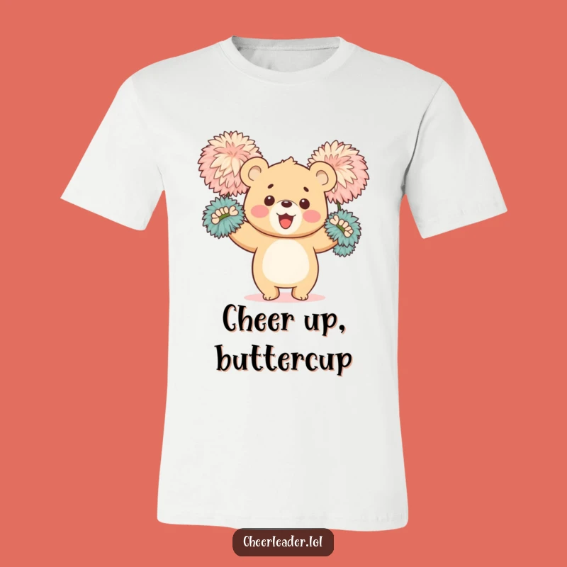 Funny Bear Cub Cheerleader T-Shirt: Happy Cub Waving Pom-Poms, Fun Gift