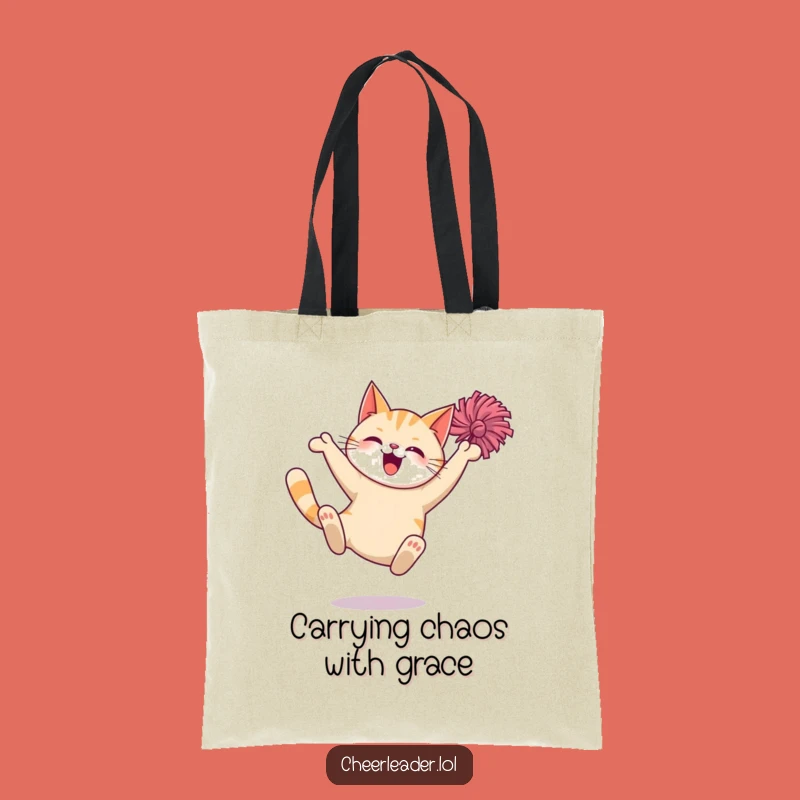 Funny Giggling Cat Pom-Pom Tote Bag: Carry Your Laughs Everywhere!
