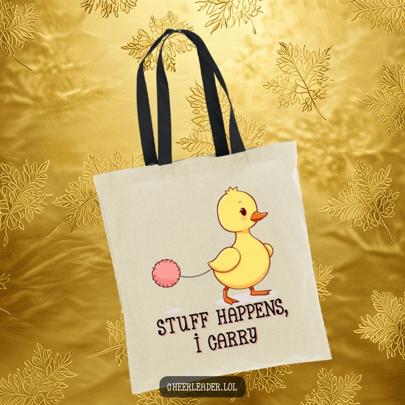 Funny Duckling Tote Bag: A wobbly duckling marches with a tiny pom-pom, carrying charm and humor wherever it goes.